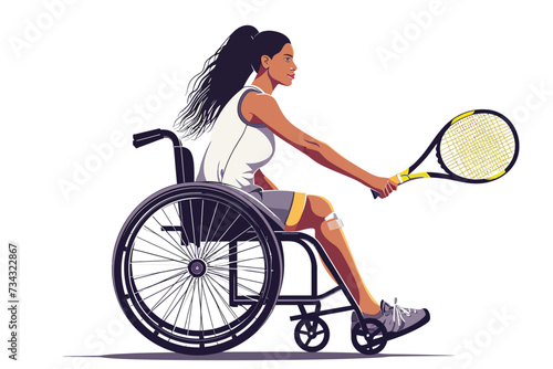 woman in wheelchair playing Tennis isolated vector style