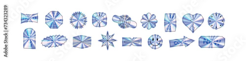 Y2K hologram sticker with foil chrome finishes. Flat vector illustration isolated on white background.