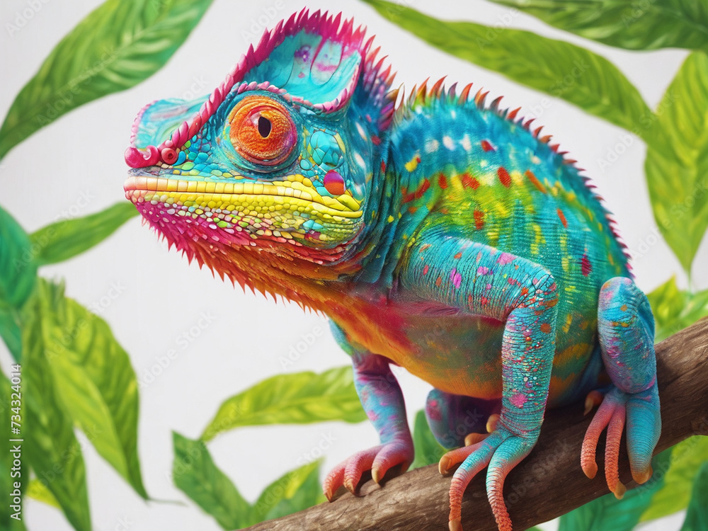 chameleon  multicolor Fluorescent Fantasy, cute 3d character - generated by ai
