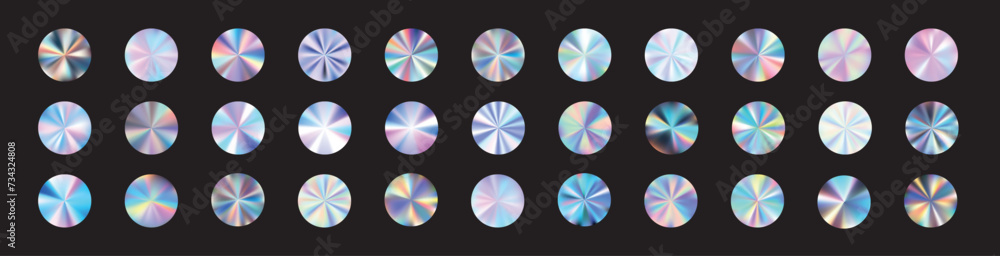 Silver hologram sticker with metallic foil texture. secure holograph stamp, tag, or badge. Flat vector illustration isolated on white background.