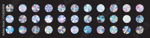 Silver hologram sticker with metallic foil texture. secure holograph stamp, tag, or badge. Flat vector illustration isolated on white background. photo