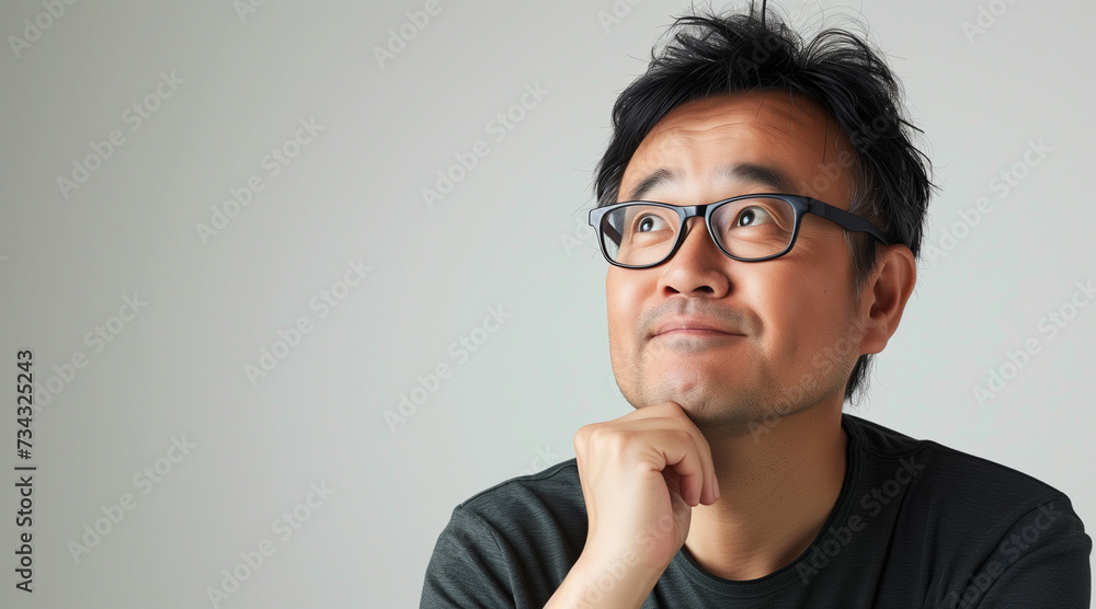 portrait of an Amusing Asian man in deep thought With copyspace for text portrait of an Amusing Asian man in deep thought With copyspace for text