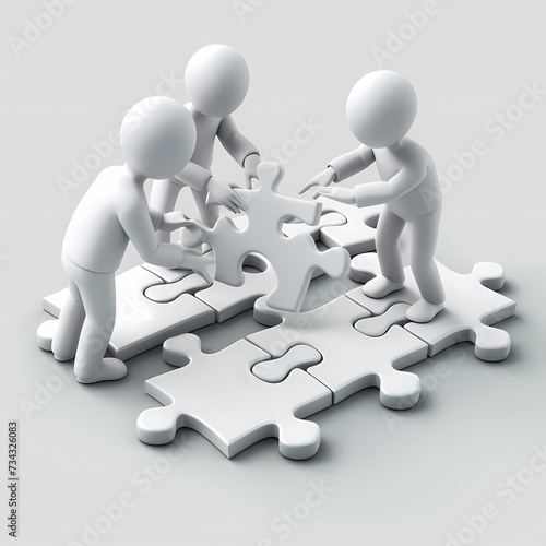 Collaborative Teamwork Concept with 3D Figures Solving Puzzle