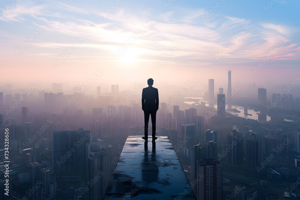 Successful business man looking over cityscape Successful business man looking over cityscape