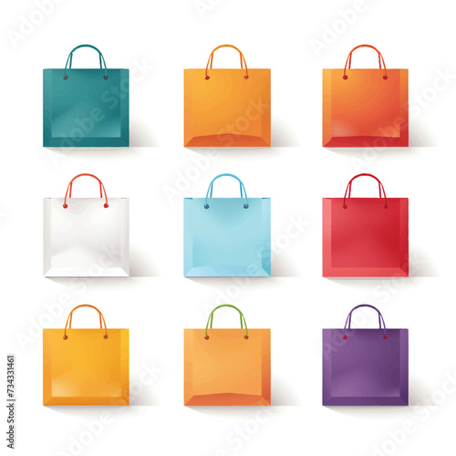 Set of colorful empty shopping bags isolated