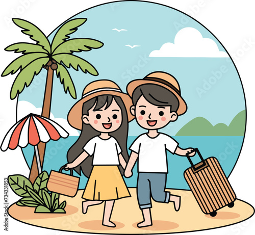honeymoon couple holiday illustration