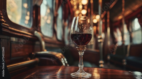 Elegant glass of wine on a vintage train generative ai