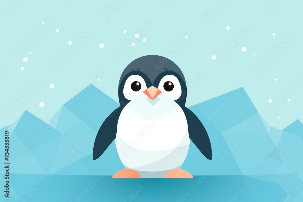 Fototapeta premium Penguin blue background. Water sea beach. Generate Ai