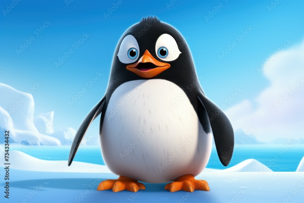Obraz premium Charming Penguin cartoon character. Wildlife fun animal adorable bird. Generate Ai