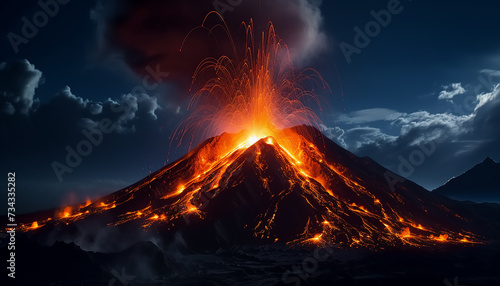 Burning mountain erupts, nature fiery beauty in destructive motion generated by AI