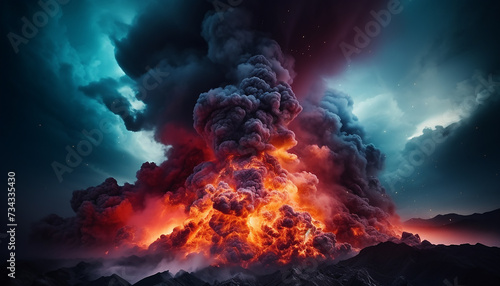 Burning sky, smoke, fire, destruction nature inferno glows generated by AI