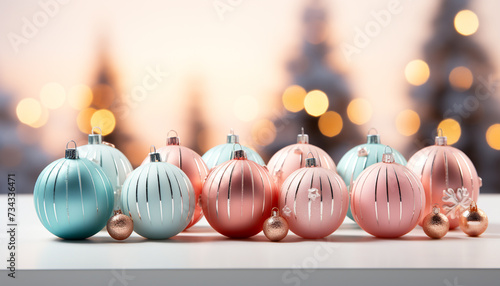 Christmas ornament glowing in the night, surrounded by defocused Christmas lights generated by AI