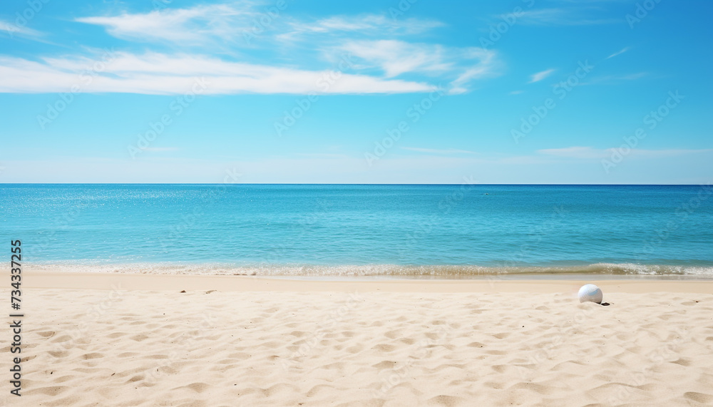 Idyllic coastline, clear sky, tranquil wave, bright summer day generated by AI