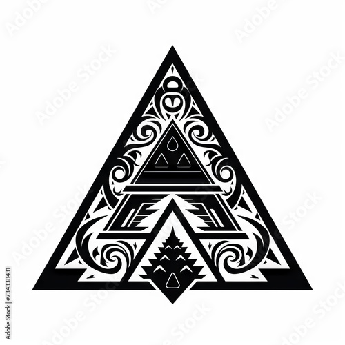 Triangle / Pyramid Tribal Vector Monochrome Silhouette Illustration Isolated on White Background - Tattoo - Clipart - Logo - Graphic Design Element
