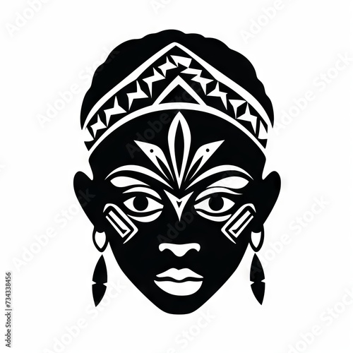 African Child Tribal Vector Monochrome Silhouette Illustration Isolated on White Background - Tattoo - Clipart - Logo - Graphic Design Element