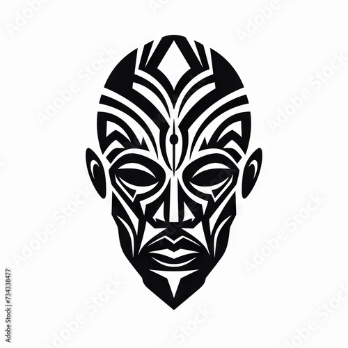 Mask / Man Tribal Vector Monochrome Silhouette Illustration Isolated on White Background - Tattoo - Clipart - Logo - Graphic Design Element