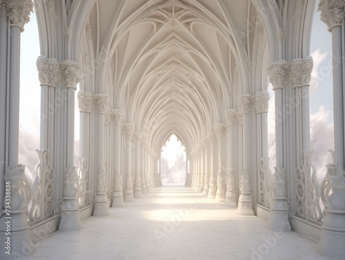 a white hallway with columns and arches