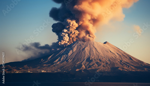 Erupting mountain peak, smoke and steam create a dangerous landscape generated by AI