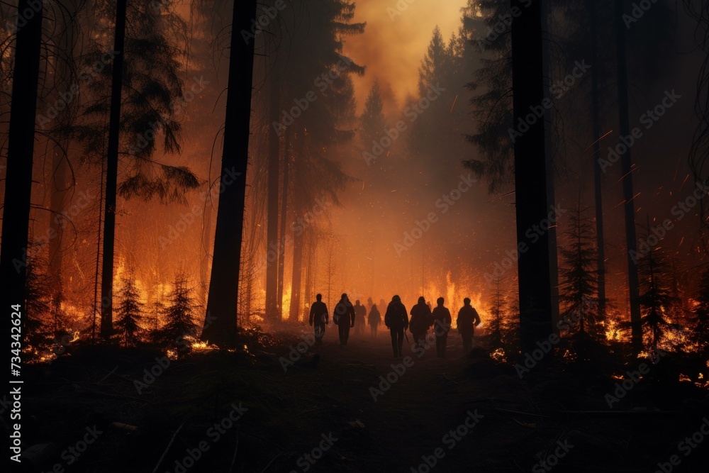 People forest burning. Heat nature. Generate Ai - obrazy, fototapety, plakaty 