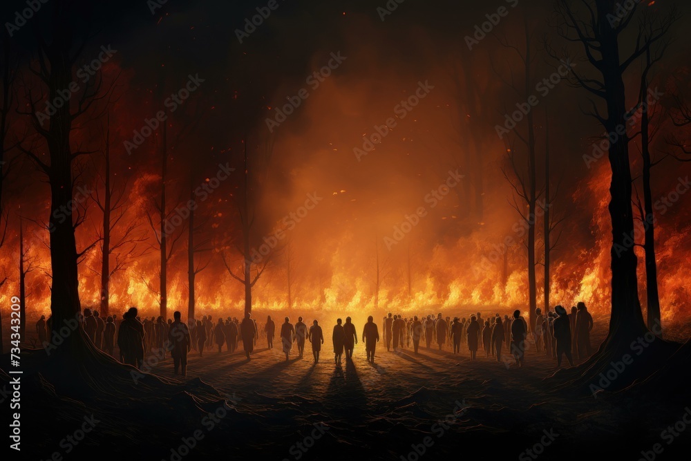 Destructive People forest burning. Heat nature. Generate Ai