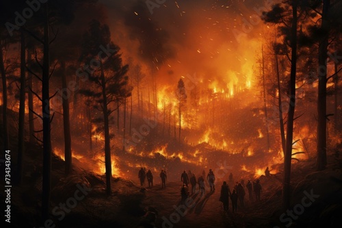 Irresponsible People forest burning. Heat nature. Generate Ai
