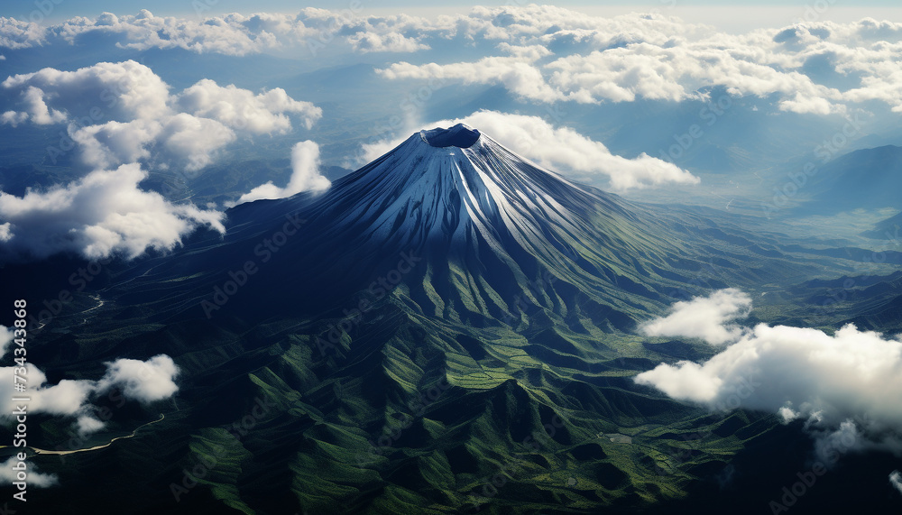 Majestic mountain peak erupting, creating a panoramic volcanic landscape generated by AI Majestic mountain peak erupting, creating a panoramic volcanic landscape generated by AI