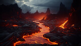 Burning mountain ignites the night sky, nature fiery inferno generated by AI