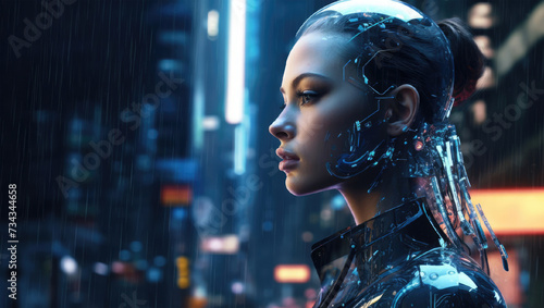 Cyborg woman on dark background 