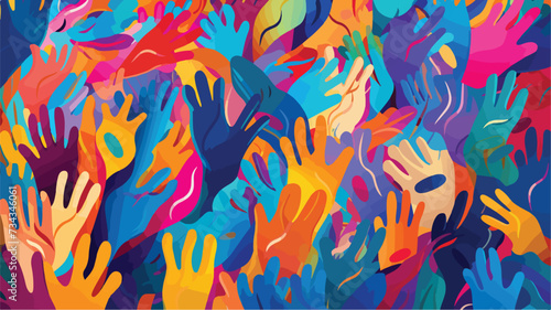 Painted hands creates a vibrant mosaic of ex