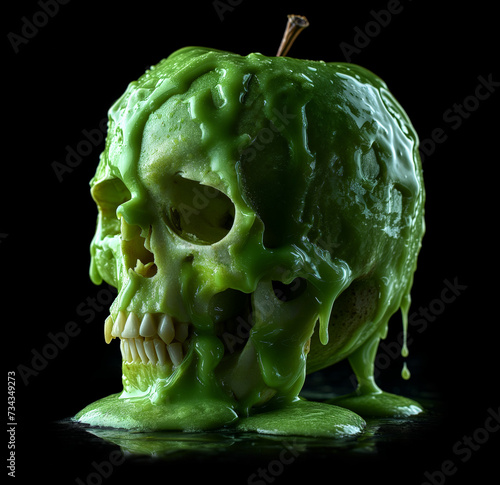 A Poisoned Green Apple on Black Background