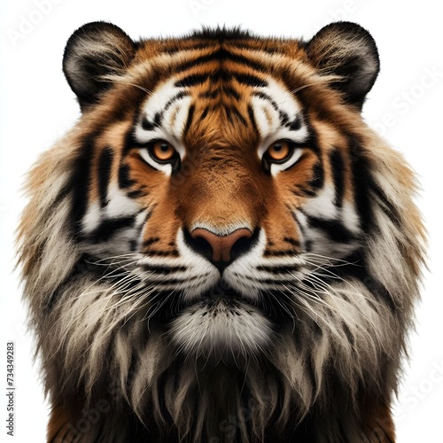 Portrait of a tiger facing the front of the camera  growling  direct eye contact  animal world  surrealism  sharp contrast  8k photorealism. Generative AI