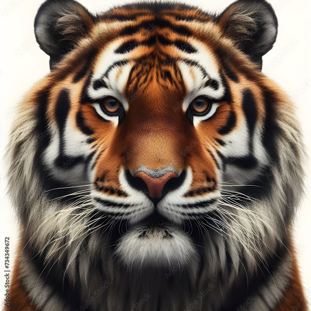 Portrait of a tiger facing the front of the camera, growling, direct eye contact, animal world, surrealism, sharp contrast, 8k photorealism. Generative AI Portrait of a tiger facing the front of the camera, growling, direct eye contact, animal world, surrealism, sharp contrast, 8k photorealism. Generative AI