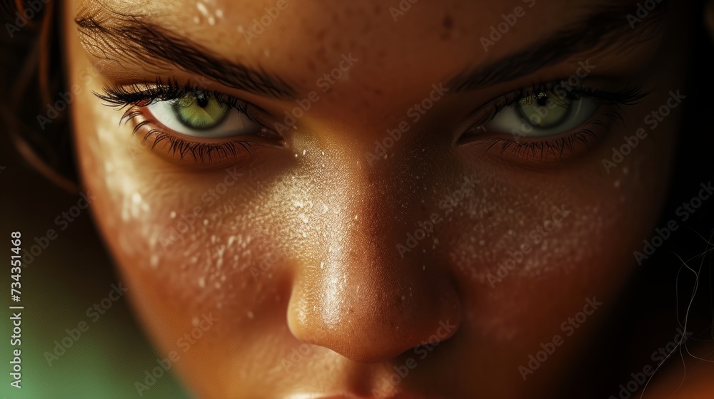 close-up, beautiful and strong woman, showing femininity and power in her gaze, generative ai close-up, beautiful and strong woman, showing femininity and power in her gaze, generative ai