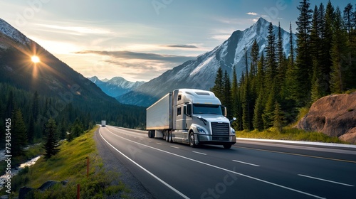 Truck Transportation logistics brought to life with a semi-truck in motion, spotlighting commercial hauling, express delivery, and the speed of truck transportation logistics..