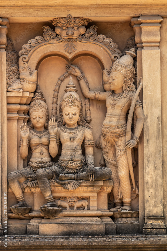 Historical statues in a Temple located in Kelaniya, believed to be a site visited by Buddha in ancient times in Sri Lanka