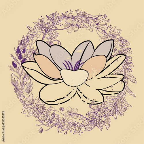 Lotus flower t-shirt design with pearly tones