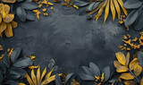 tropical foliage with vibrant yellow accents on a dark gray artistic background