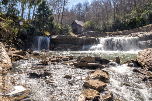 Glade Creek Grist Mill and Waterfall in West Virgina During a Sunny Spring Day