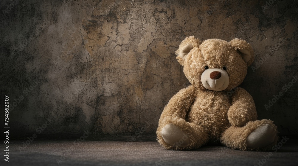 tender teddy bear, leaning against a solid wall. generative ai tender teddy bear, leaning against a solid wall. generative ai