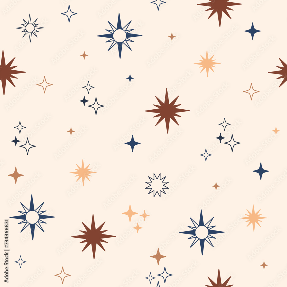Linear stars and sparks seamless pattern vector Linear stars and sparks seamless pattern vector