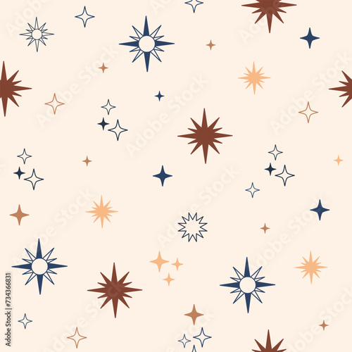 Linear stars and sparks seamless pattern vector