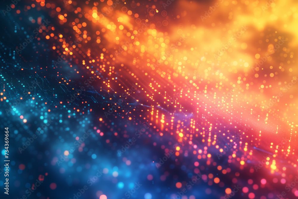 A mesmerizing abstract image of a digital particle wave, creating a dynamic flow of glowing dots across a spectrum of vibrant colors. A mesmerizing abstract image of a digital particle wave, creating a dynamic flow of glowing dots across a spectrum of vibrant colors.