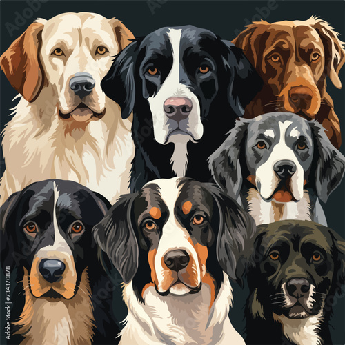 The Seamless Vector Pattern with Five Dogs © iclute4