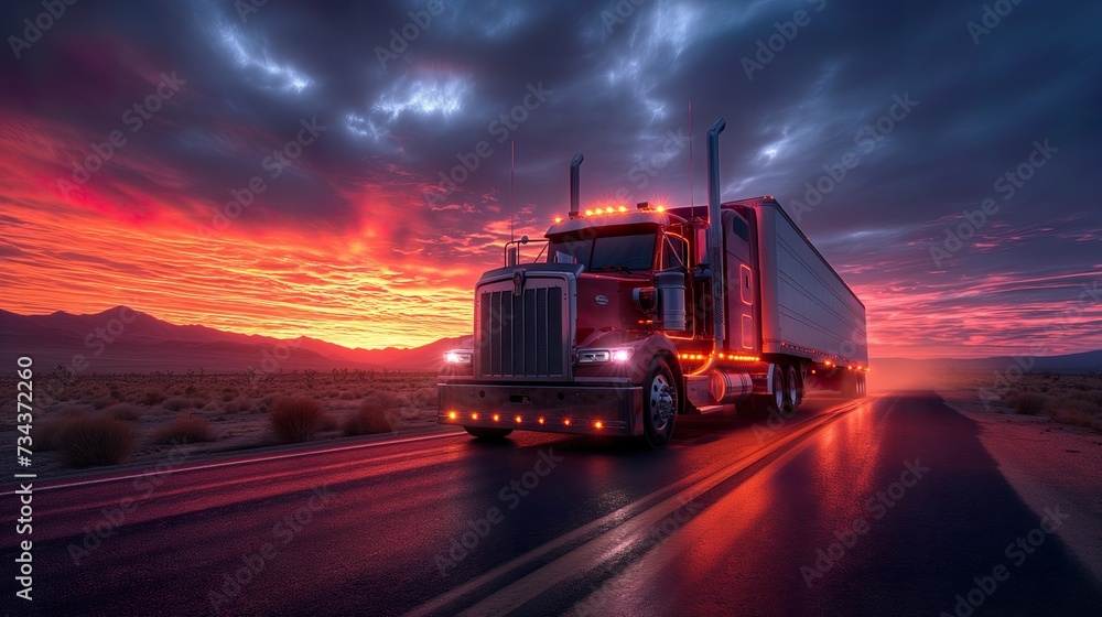 commercial blue truck powers through stormy weather, embodying Truck Transportation logistics with its sturdy build, reliable freight services, and dedicated truck transportation logistics