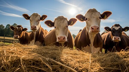 animals cows eating hay