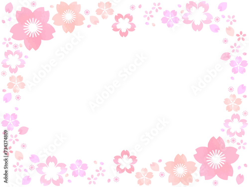 桜の花のイラストフレーム、水彩風の淡い色合い