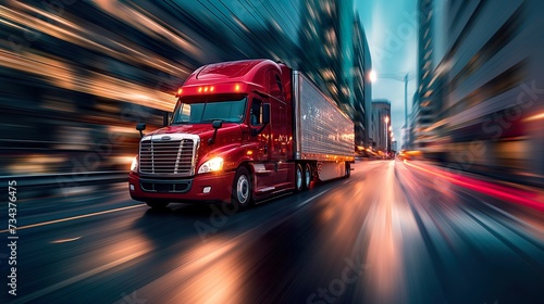 commercial semi-truck in motion, a testament to Truck Transportation logistics, portrays powerful freight dynamics, road resilience, and steadfast truck transportation logistics
