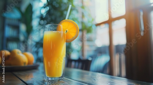 Orange juice on table close-up