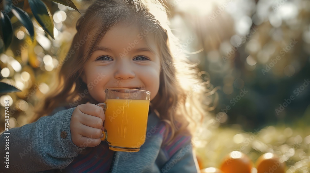 Portrait of happy little girl drinking orange juice Portrait of happy little girl drinking orange juice