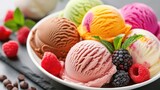 Scoops of ice cream assorted flavors